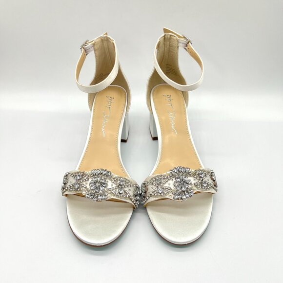 Betsey Johnson Womens 8M Mel Ivory White Satin Jeweled Heels Dress Sandals Shoes - Picture 2 of 14